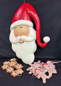 lot 535 image: Santa Decor with Faux Gingerbread Ornaments