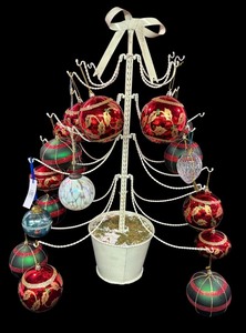 lot 542 image: Metal Ornament Display Tree Adorned with a Beautiful Variety of Ornaments