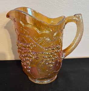 lot 125B image: Vintage Imperial Carnival Glass Marigold Grape Pitcher