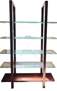lot 6 image: Contemporary Glass and Wood Display Shelf