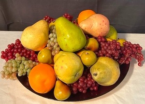 lot 571 image: Gorgeous Red Plate  Bowl with Faux Fruit