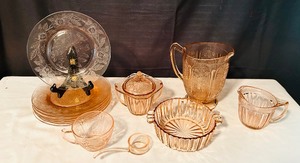 lot 574 image: Lovely Variety of Pink Depression Glass