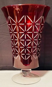 lot 136 image: Partylite Ruby Red Garnet Footed Hurricane Vase