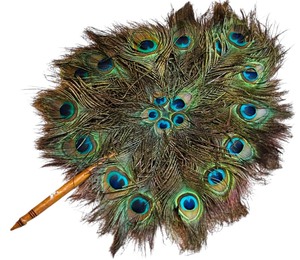 lot 388 image: Vintage Peacock Feather Fan with Bamboo Handle