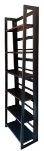 lot 385 image: Tall Black Wooden Decorative Ladder Style Bookcase with Multiple Shelves
