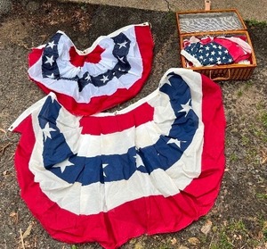 lot 469 image: Basket Variety of USA America Premium Quality Heavy Duty Fade Resistant Nylon Embroidered Fan Bunting Flags