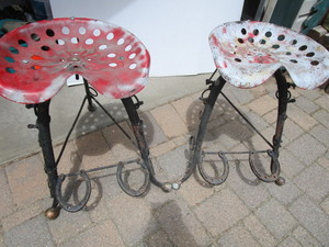 lot 61 image: Unique Stools, Pair Red