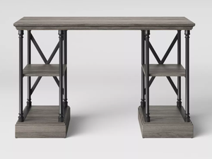 lot 51 image: Conway Wood Writing Desk with Storage Gray - Threshold