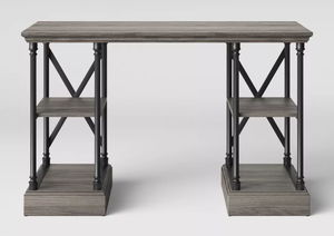 lot 53 image: Conway Wood Writing Desk with Storage Gray - Threshold