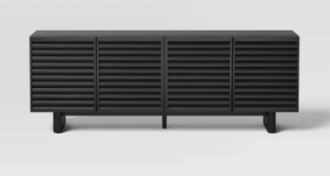 lot 54 image: Fluted TV Stand for TVs up to 55 Black - Threshold Entertainment Center with Adjustable Shelves