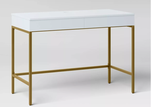 lot 64 image: Loring Wood Writing Desk with Drawers and Charging Station - Threshold