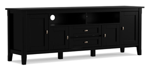 lot 72 image: SIMPLIHOME Warm Shaker SOLID WOOD 72 Inch Wide Transitional TV Media Stand in Black For TVs up to 80 Inches
