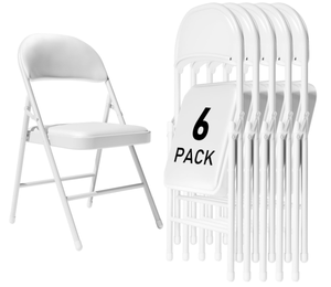 lot 76 image: 6PCS White Folding Chairs with Padded Cushion and Back for Outside Portable Stackable Commercial Foldable Chairs