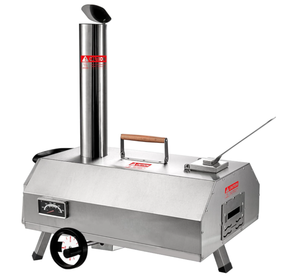 lot 80 image: ESPIDOO Stainless Steel Outdoor Pizza Oven Portable Wood Fired BBQ Grill with Temperature Gauge & Wheels for Backyard Camping & Picnics