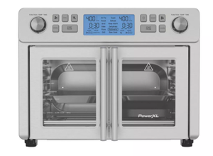 lot 82 image: PowerXL SmartSynx 1750W Duplex French Door Toaster Oven and Air Fryer Stainless Steel Countertop, 25L Capacity