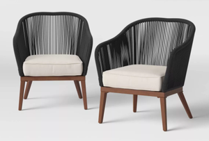 lot 111 image: LOT OF 2 Purcell Wood Outdoor Patio Chairs, Club Chairs Brown - Threshold