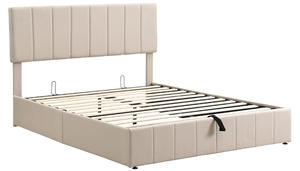 lot 112 image: Queen Size Roomfitters Upholstered Platform Bed with Hydraulic Storage System