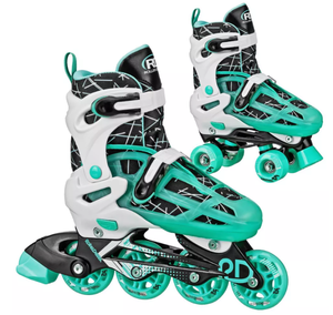 lot 123 image: Roller Derby Mint Prodigy Kids Adjustable Inline-Quad Combo Skates- Size 3-6