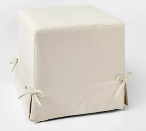 lot 134 image: Lynwood Slipcover Cube Ottoman with Tie Details Cream - Threshold