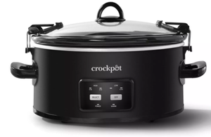 lot 220 image: Crock-Pot 6qt Cook & Carry One Touch Programmable Slow Cooker Matte Black Locking Lid, Removable Stoneware Pot