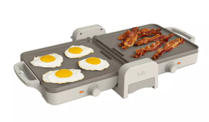 lot 221 image: bella Fold and Store Dual Temp Griddle Oatmilk 1200W Electric Hot Plate, Aluminum Cooking Surface