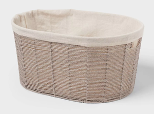 lot 313 image: LOT OF 3 Twisted Paper Rope Oval Laundry Basket - Brightroom Gray, Removable Liner, 252 Volume, 2 Handles