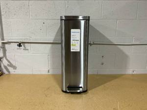 lot 339 image: 45L Slim Step Trash Can - Brightroom Stainless Steel Kitchen Garbage Can, Indoor, Smooth Finish, Silver, 11.8 Gallon Capacity