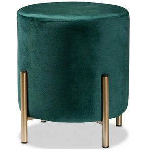 lot 150 image: Baxton Studio Thurman Contemporary Glam and Luxe Green Velvet Fabric Upholstered and Gold Finished Metal Ottoman