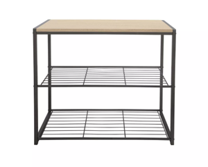lot 162 image: 3 Tier Shoe Rack Black Metal with Natural Wood - Brightroom