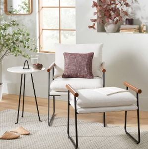 lot 425 image: Cushioned Metal & Wood Ottoman - CreamBlack - Hearth & Hand