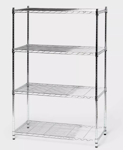 lot 439 image: 4 Tier Wide Wire Shelving Chrome - Brightroom Steel Utility Storage, Adjustable Feet & Shelves, 350 lb Capacity