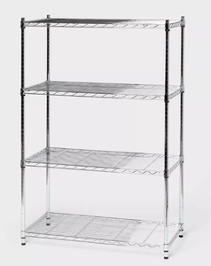 lot 468 image: 4 Tier Wide Wire Shelving Chrome - Brightroom Steel Utility Storage, Adjustable Feet & Shelves, 350 lb Capacity