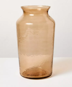 lot 181 image: 14 Tan Glass Decorative Flower Vase - Hearth & Hand with Magnolia
