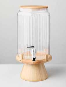 lot 183 image: 7.7L Fluted Acrylic Drink Dispenser with Wood Stand - Hearth & Hand with Magnolia