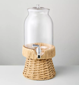lot 185 image: 7L Drink Dispenser with Woven Stand - Hearth & Hand with Magnolia