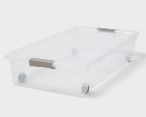 lot 197 image: LOT 8 and 5 Lids 60qt Latching Clear Storage Box with Gray Latches - Brightroom