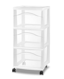 lot 372 image: LOT OF 2 3 Drawer Medium Cart White - Brightroom Plastic Storage Drawers, Portable Utility with Casters, No Assembly Required