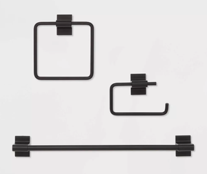 lot 383 image: 3pc Modern Bath Hardware Set Black Finish - Threshold