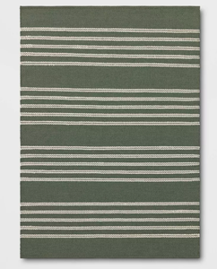lot 489 image: 5x7 Green Striped Hand-Loom Outdoor Area Rug - Threshold designed with Studio McGee