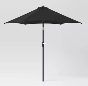 lot 490 image: 9 Round Outdoor Patio Market Umbrella with Black Pole - Room Essentials