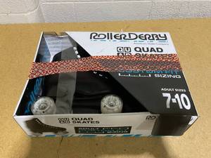 lot 300 image: Roller Derby Youth Adult Custom Fit Quad Roller Skates - Black 7-10 Adjustable Size, Padded Boot Shaft