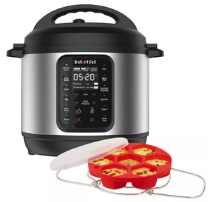 lot 254 image: Instant Pot 6qt 9-in-1 Pressure Cooker Bundle Exclusive Bonus Silicone Pan with Lid, Rice & Multi Cooker, Stainless Steel