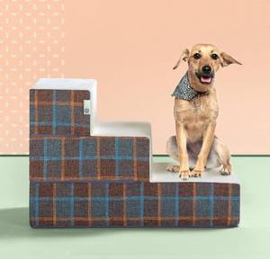 lot 26 image: Zinus Pet Stairs, Foam, Blue Plaid, Medium