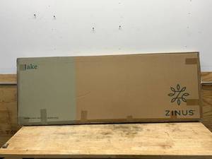 lot 28 image: ZINUS Jake Upholstered Nailhead Trim Queen Headboard- Super Light Grey