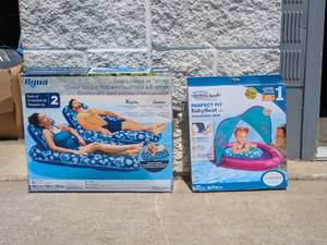 lot 40 image: 2PK. AQUA POOL LOUNGE OR TANNER & ORIGINAL SWIM SCHOOL (LEVEL 1) PERFECT FIT BABY BOAT W ADJUSTABLE SEAT