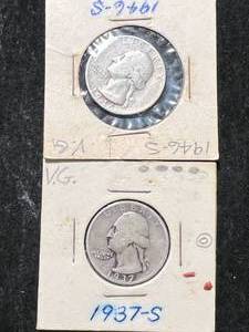 lot 12 image: 2 US WASHINGTON QUARTERS 1937-S 1946-S
