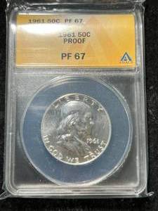 lot 47 image: 1961 US PROOF FRANKLIN HALF DOLLAR ANACS PF67