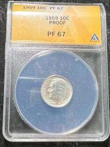 lot 76 image: 1959 US PROOF ROOSEVELT DIME ANACS PF67