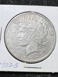 lot 89 image: 1922-S US PEACE SILVER DOLLAR