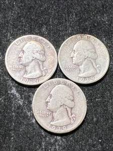 lot 91 image: 3 US WASHINGTON QUARTERS 1939P-D-S